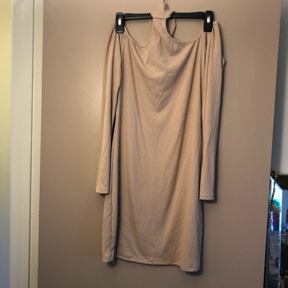 Tan Ribbed Mini Dress - Picture 2 of 2